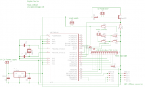 digital counter reed switch circuit diagram with 2x16LCD